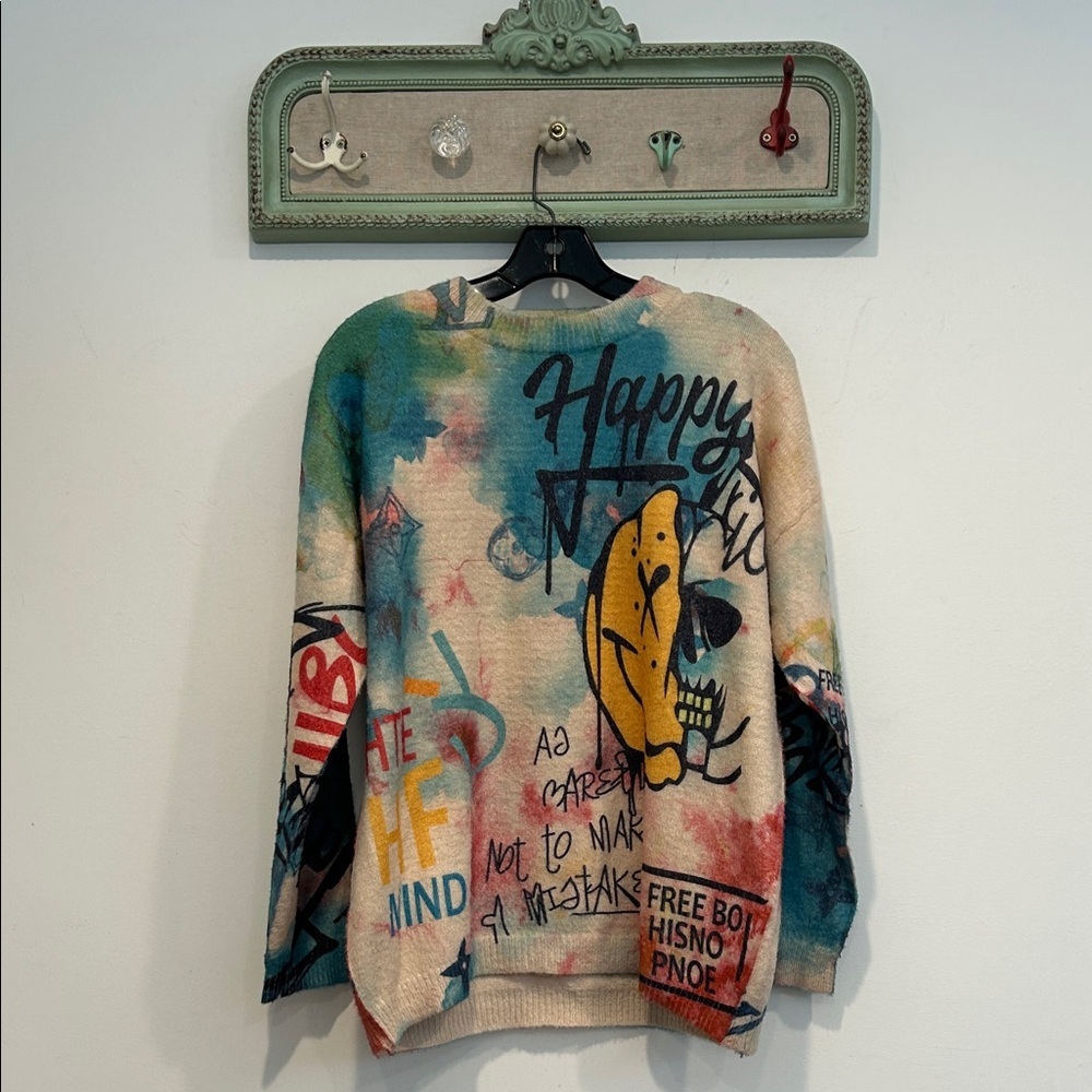 Happy graffiti streetwear Colorful Graphic Sweater women’s large - Picture 3 of 7